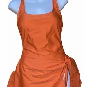 Women’s Small Orange One Piece Swimsuit With All in 1 Coverup. NWOT.